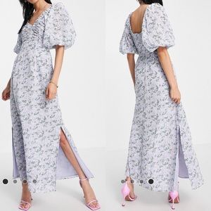 Puff Sleeve Floral Embroidery Cut Out Maxi Dress Women’s Sz 6